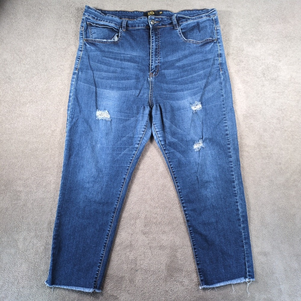 Lucky & Blessed Ankle Mom Jeans Womens 20 Blue Denim Cotton Mid Rise Distressed